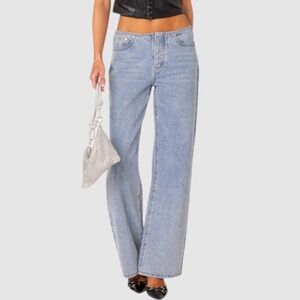EDIKTED Women’s Relaxed Fit Jeans Straight Leg No Waistband Light Blue 25 / XS